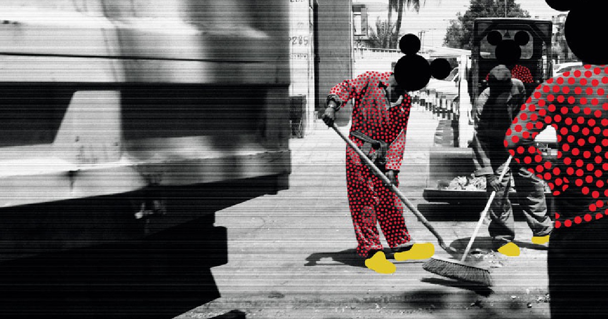 Tammam Azzam, Ammar Abd Rabbo and Huda Beydoun at Banksy’s 'Dismaland